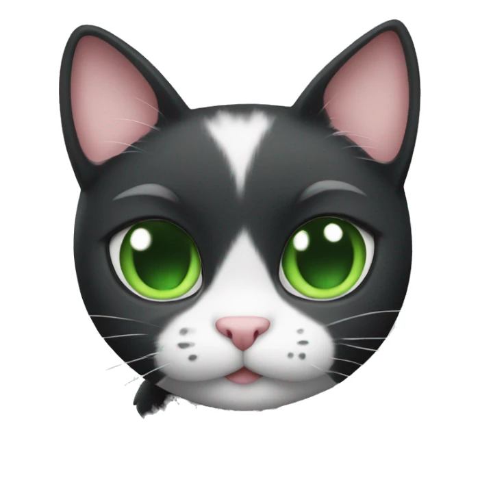 Black and white cat with green eyes holding a heart sticker
