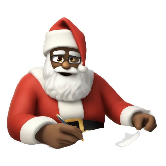 Father Christmas is sitting on a desk, writing something down on a sheet of paper, solving complicated math puzzles  sticker