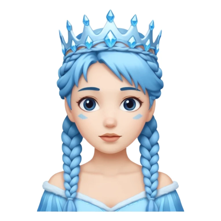 braided hair ice princess with ice crown, blue hair sticker