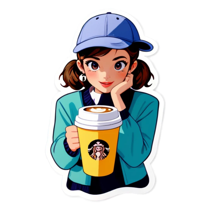 Preppy cap, scrunchie, Polaroid, coffee stickers  sticker