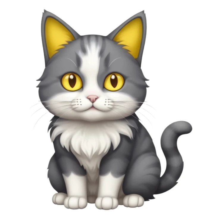 full body half dark grey and half white cat with white front legs sticker