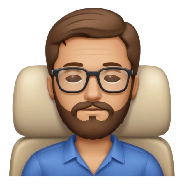 Caucasian man with a brown hair and beard wearing glasses sleeping on a plane sticker