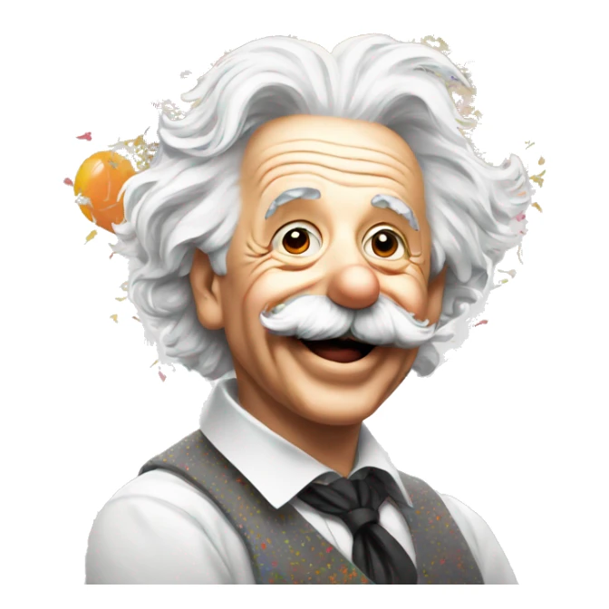 happy albert einstein with colourful confetti and party balloons sticker