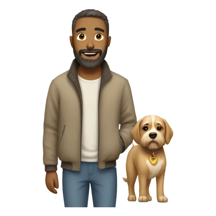 Bearded man taking his short hair beige dog for a walk  sticker