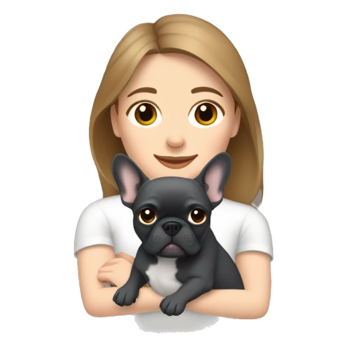 light brown hair woman hugging a dark gray french bulldog sticker