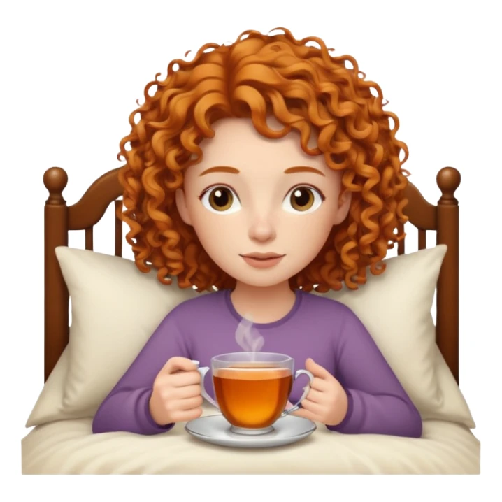 Ginger curly girl with tea in the bed sticker