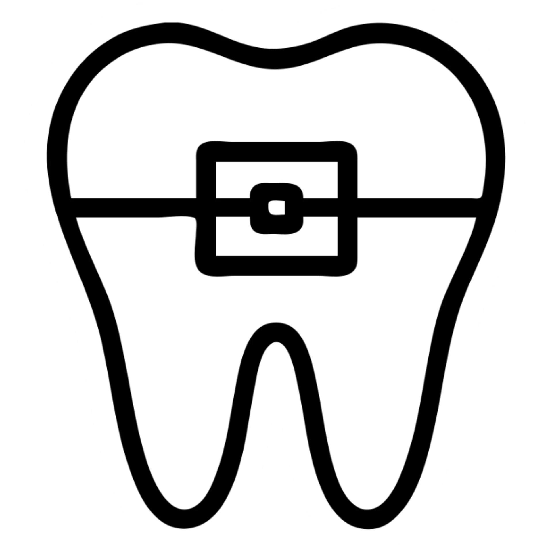 a simple outlined tooth with a visible brace, minimal and clear sticker