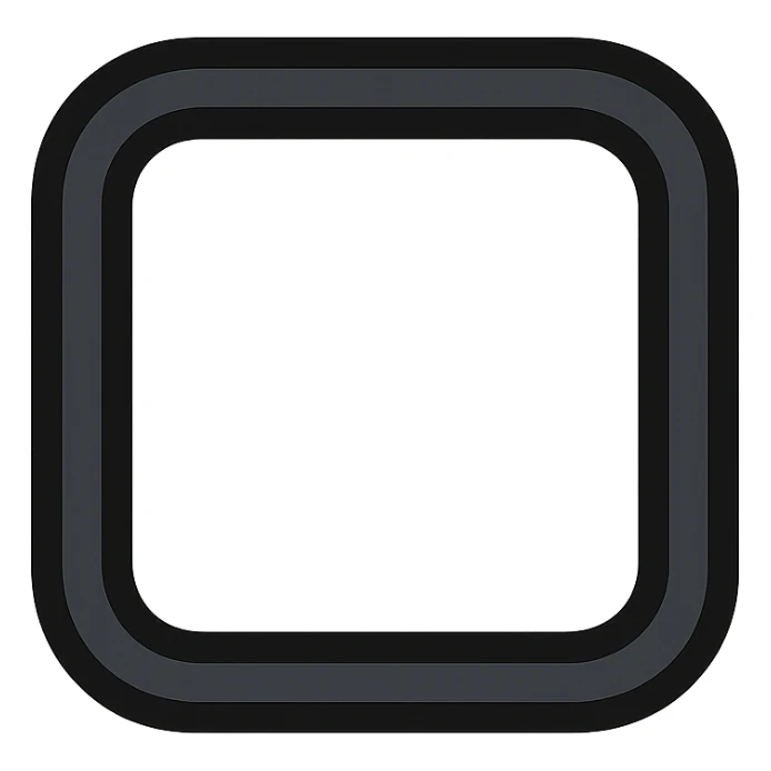 modern styled icon of a square with rounded corners, white inside, gentle seamless transition outward to black, black border effect without outline, no text sticker
