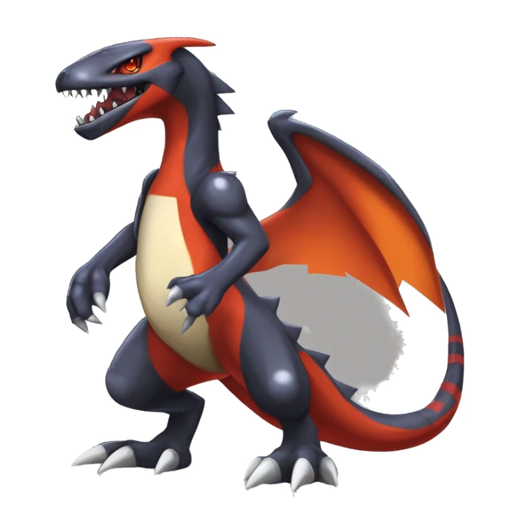 Black, Red, Orange, Beige, Modern, Cool, Edgy, Badass Punk-style Garchomp-Charmeleon-Sergal Fakémon-Digimon with sharp edgy striking detailed stripe-markings,  full body sticker
