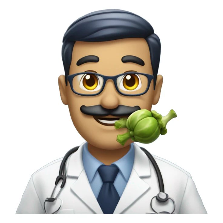 Navy doctor with moustache being goofy with Brussels sprouts  sticker