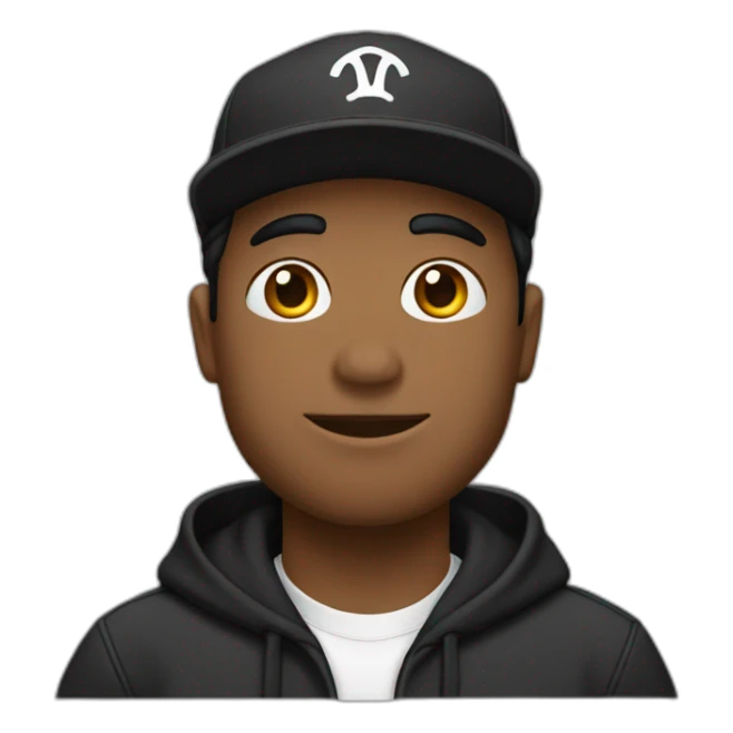 Un chico con sudadera negra, cabello largo y gorra negra sticker