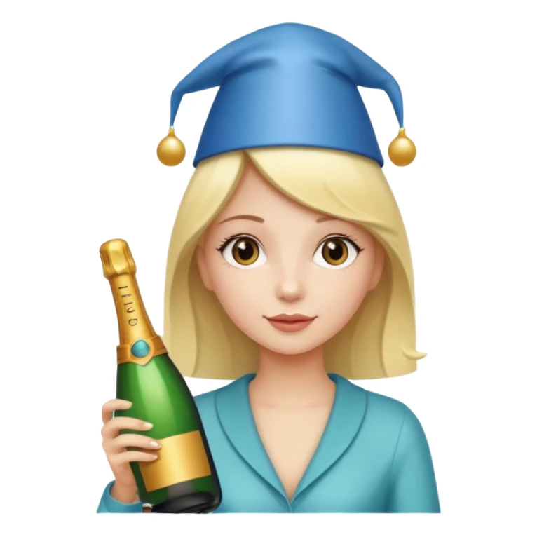 girl holdin only Champagne bottle with party cap. sticker