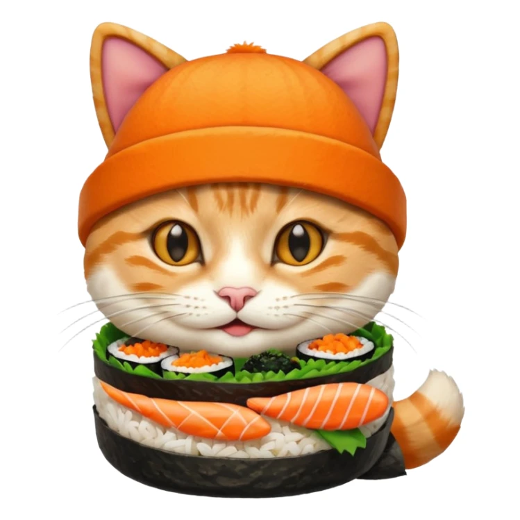happy cat wearing a hat made out of sushi sticker