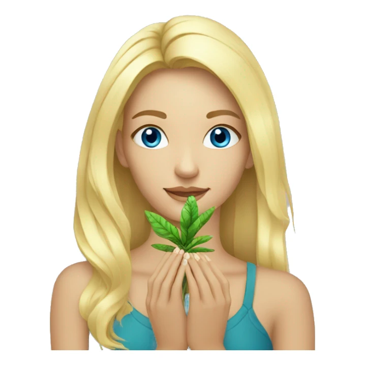 blond woman blue eyes with ayahuasca plant in her hands sticker