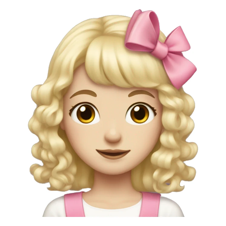 Blonde, pale girl with bangs and curly, long hair with pink bows  sticker