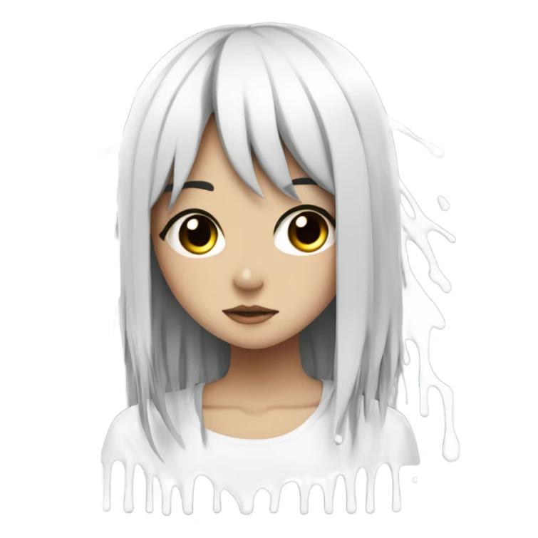 white paint dripping over an anime girl with black hair sticker