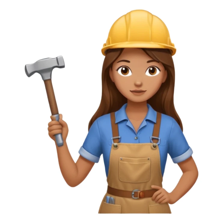 beautiful girl with long brown hair constructing new kitchen sticker
