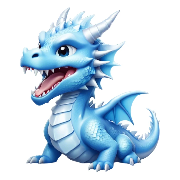 Cinematic Cute Yawning Beautiful Ice Dragon Portrait Emoji, Head tilted slightly with a dramatic, wide-open yawn, revealing a softly crystalline body with subtly drooping, frost-laden scales in cool blues and silvery hues, each detail rendered with natural icy finesse; high shine, relaxed yet elegant, styled with a dash of enchanted winter charm, soft glowing outline, capturing the essence of a sleepy yet graceful ice drake ready to stretch out and melt into a serene, frozen slumber! sticker