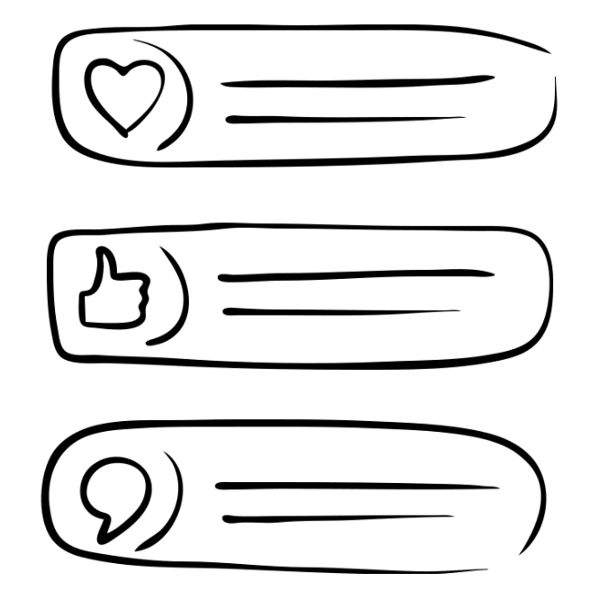 Hand-drawn social media like, share, and comment buttons sticker