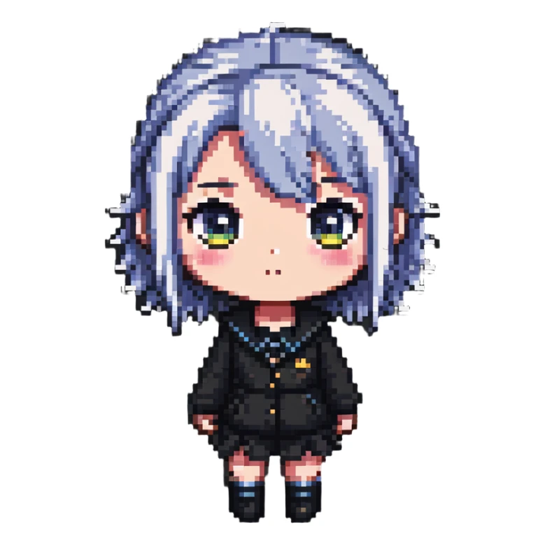 chibi anime character in pixel art style with big eyes and cute expression sticker
