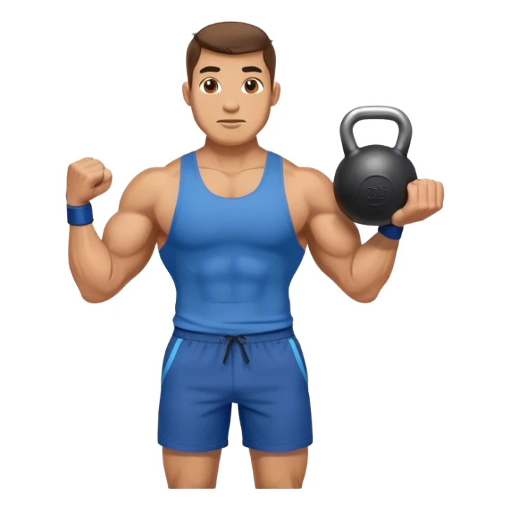 buff man with blue shorts holding kettlebell sticker