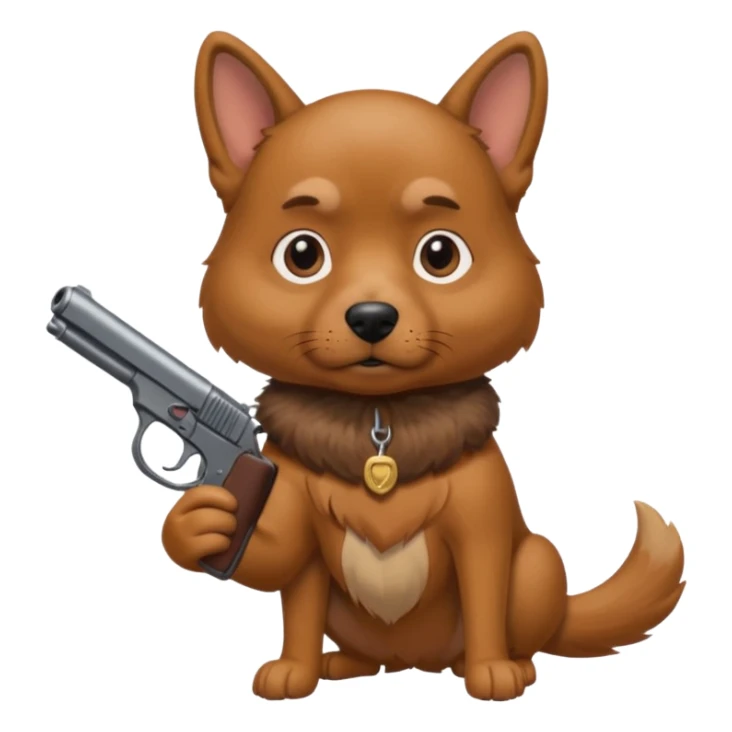 A dog holding a gun sticker