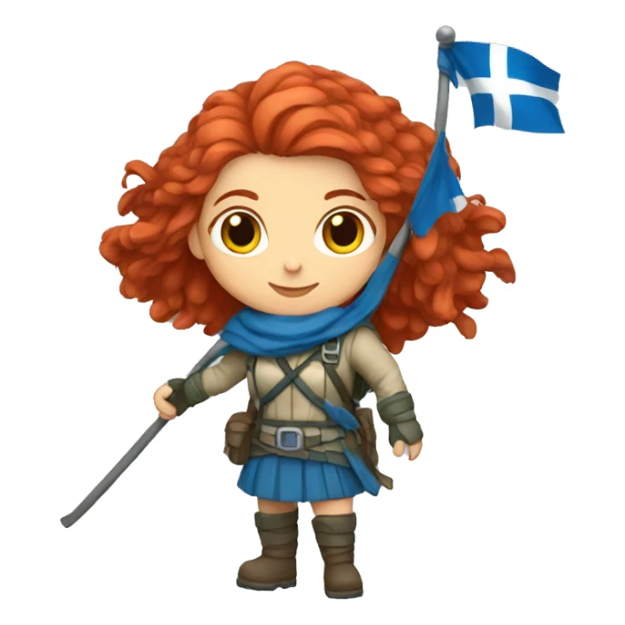 female winter mountaineer red hair holding greek flag sticker
