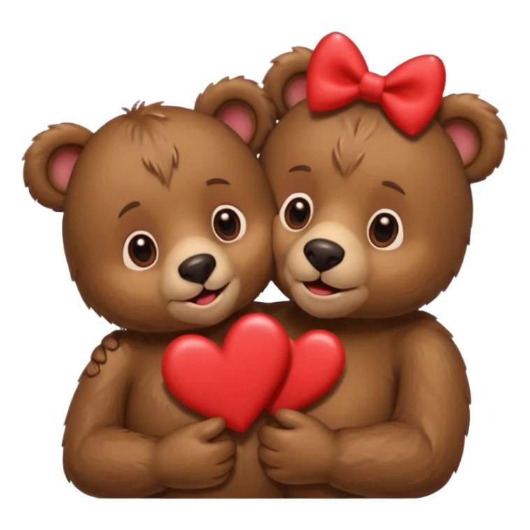 female bear with bow on her head and male bear hugging, couple, surrounded by hearts, playful and loving, cute sticker