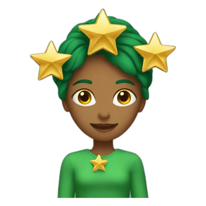 Green women holding three gold stars above head sticker