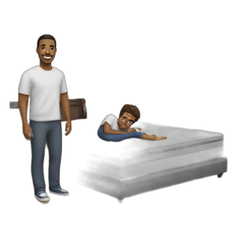 Cedric Doumbe with a mattress with “Jordan ” written on it sticker