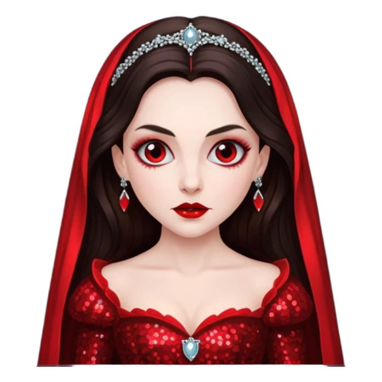 Bride of Dracula with long dark brown hair, red sequin outfit sticker