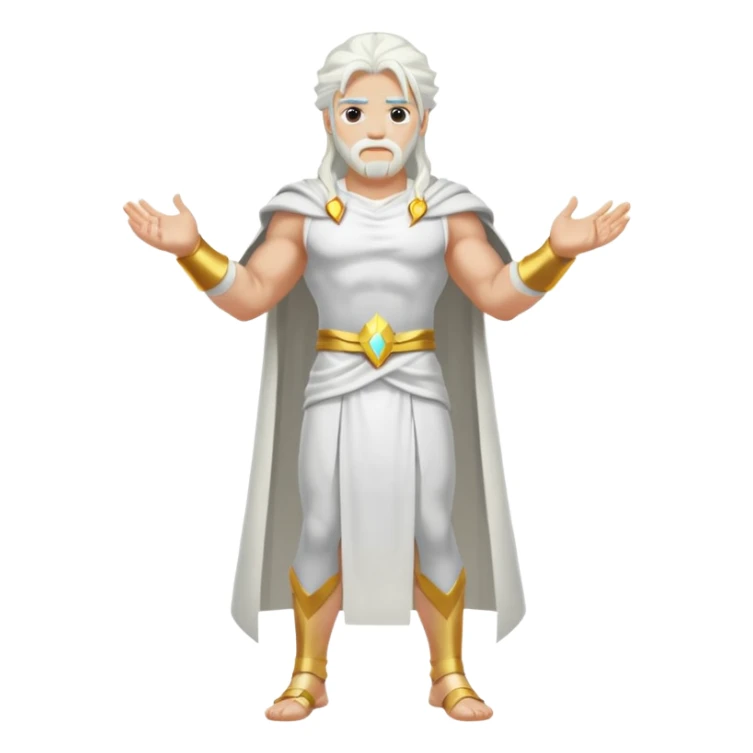 Zeus, whole body, white clothes, long white  hair, lightnings sticker