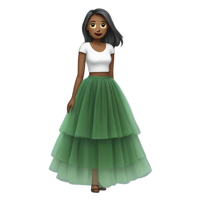 Long Green tulle skirt, isolated sticker