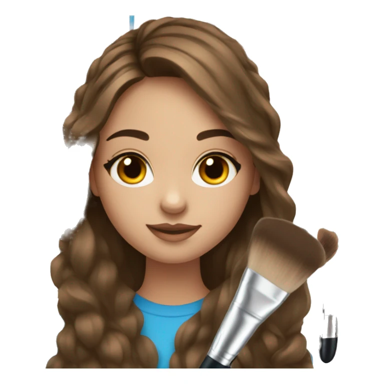 Brown haired girl with blue eyes holding makeup brush sticker