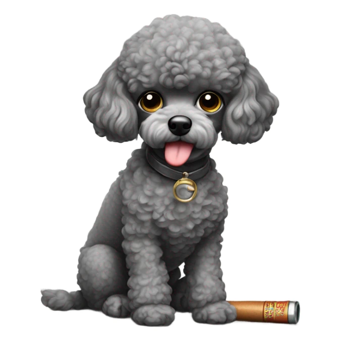 Sad gray toy poodle smoking a tobacco pipe  sticker