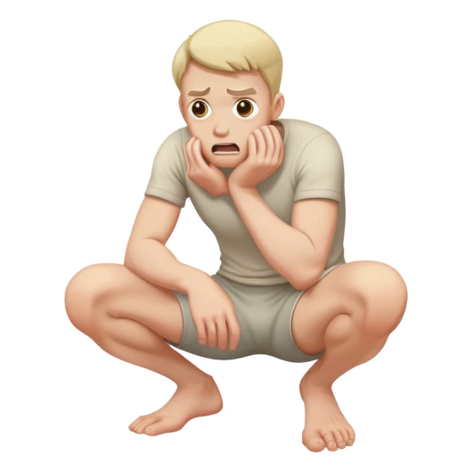 frightened man  crouching down in fear holding knees sticker