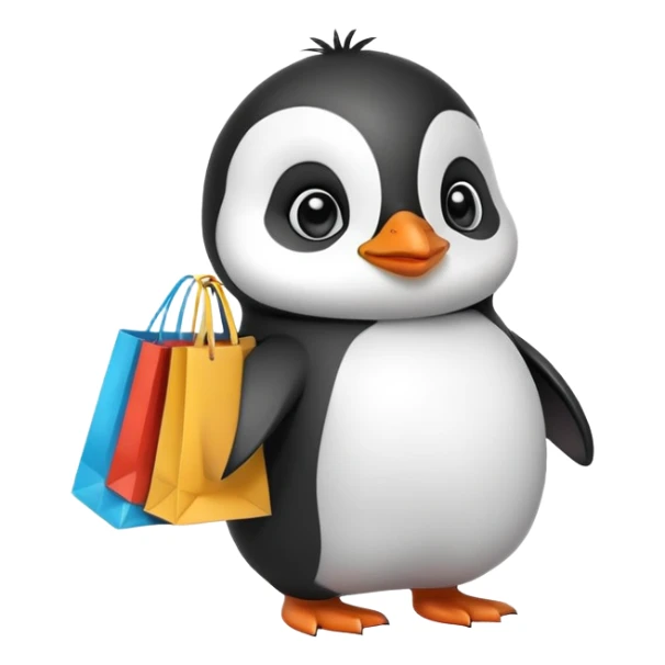 adorable baby penguin with shopping bags sticker