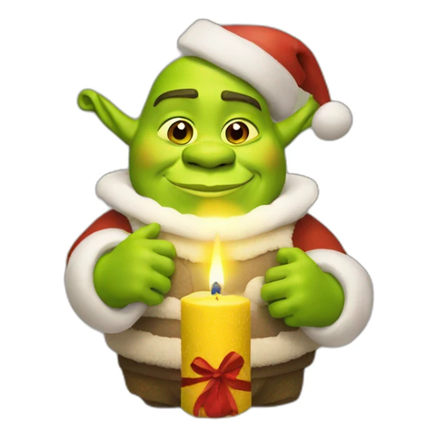 Shrek holding a christmas candle sticker