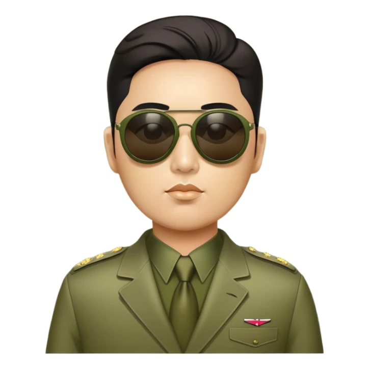 Sleazy Kim Jung Il wearing olive mao suit and large sunglasses sticker