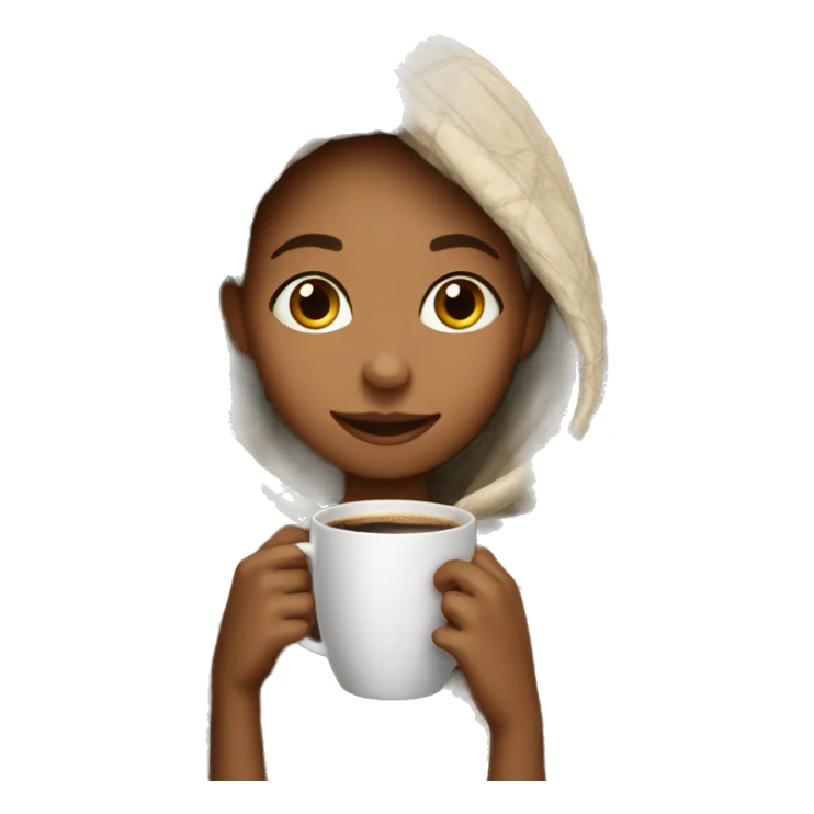 A girl with a blanket on drinking a coffe sticker