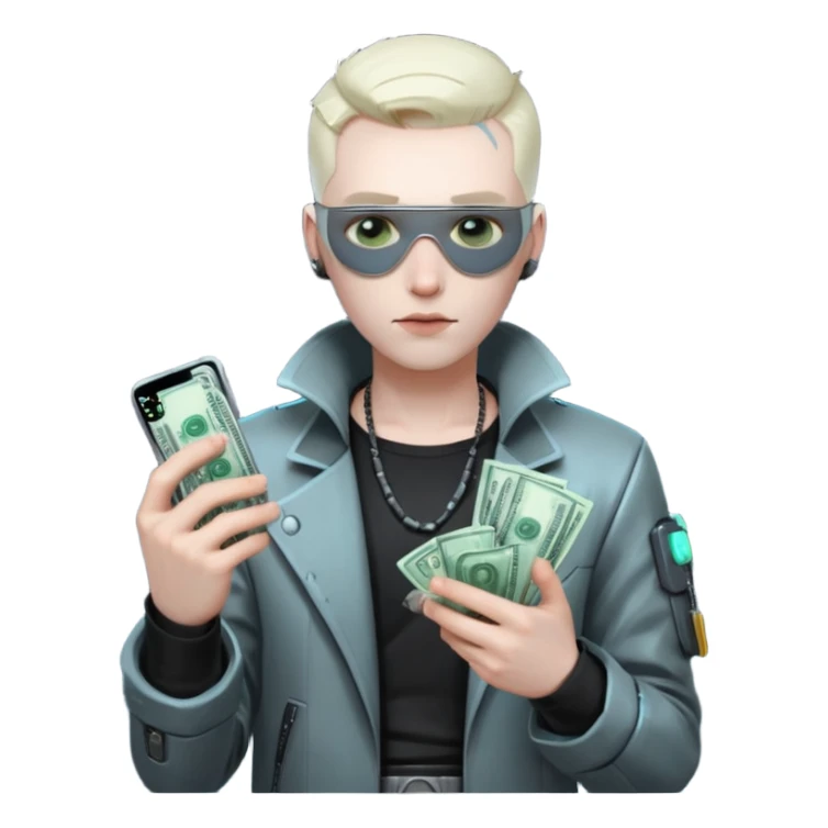 cyber punk man holding money and phone sticker