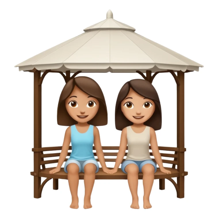 Two small brunette women sitting under a large white gazebo sticker
