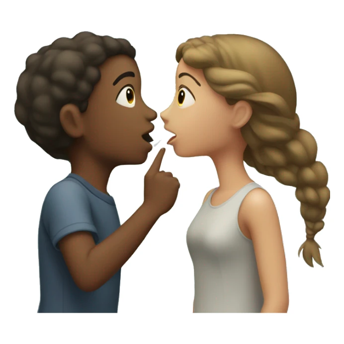 Boy blowing air on a girl sticker