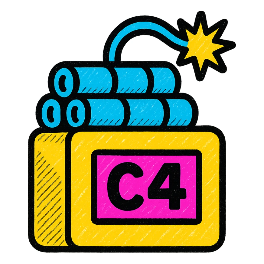 C4 bomb icon, flat color, bold outline, contemporary icon design, no humans or other objects sticker