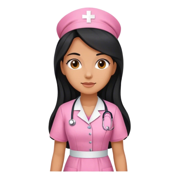 nurse with dress pink with black long hair sticker
