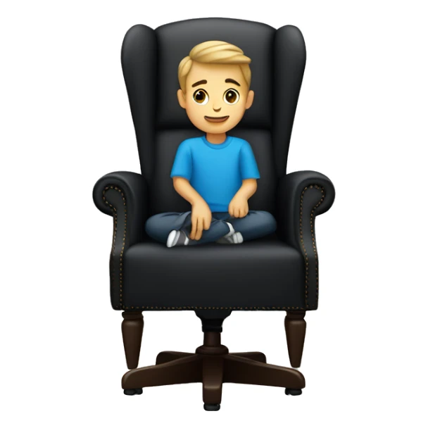 A boy wearing a blue shirt in a black chair sticker