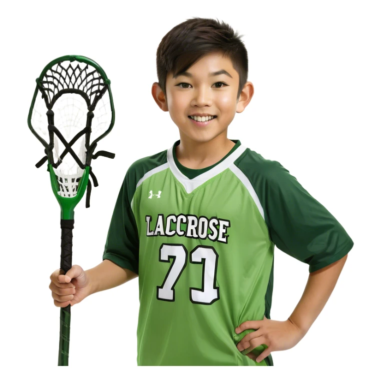 Asian boy holding a laccrose stick sticker