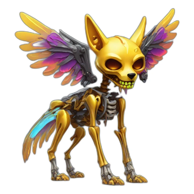 Melting Neon and gold Zombie skeleton fox with wings and prosthetic leg  sticker