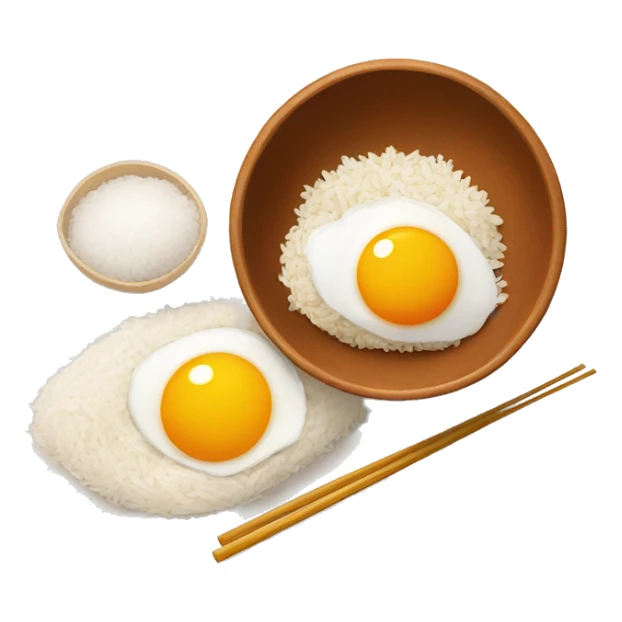 a bowl of rice with double sunny side up eggs and 2 chicken drumstick sticker