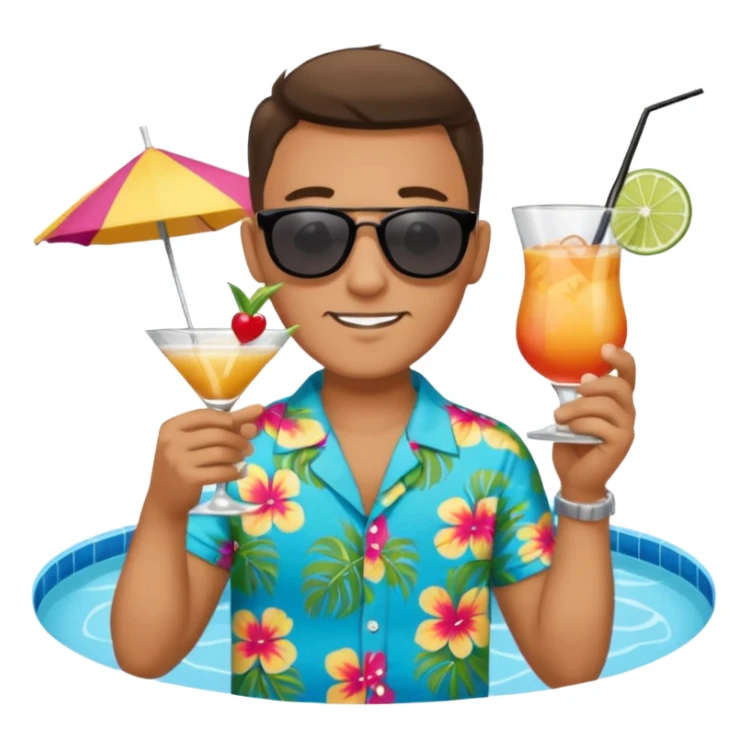 Male pool party with cocktails head sticker
